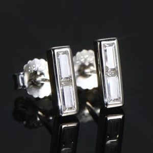 Genuine Emerald Cut Diamond Moissanite Crawler Stud Earrings